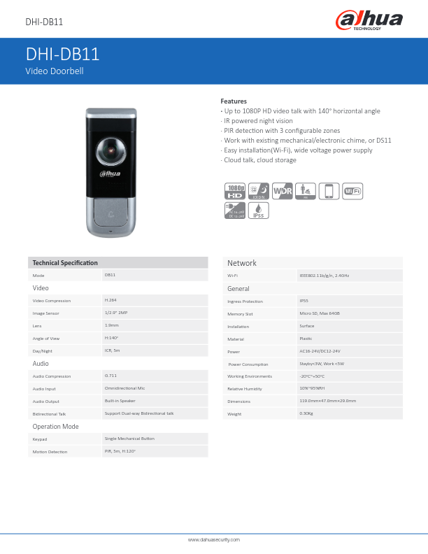 DB11 - Ficha Técnica Dahua