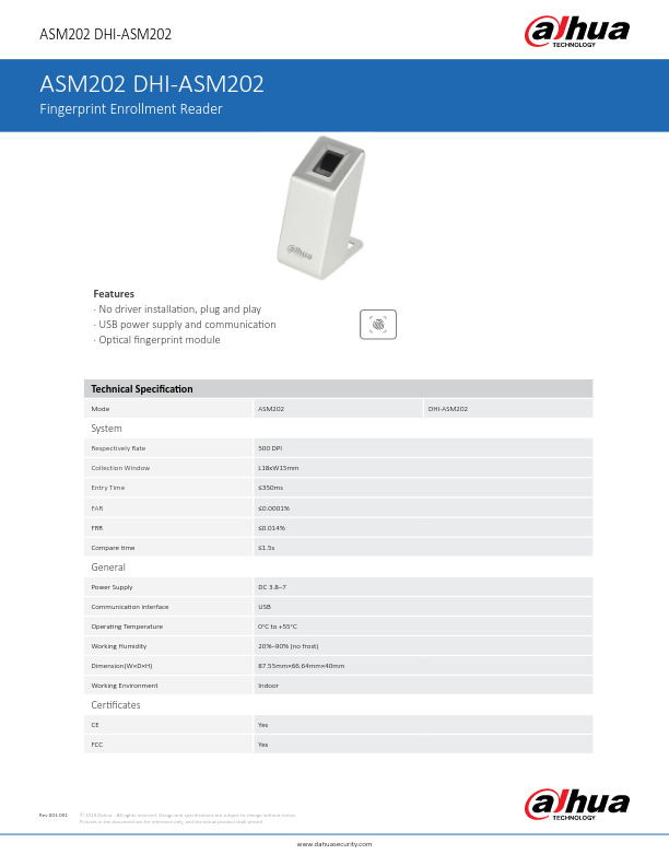 ASM202 - Ficha Técnica Dahua