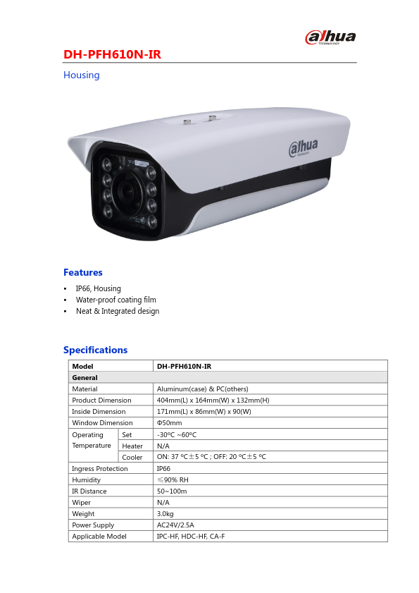 PFH610N-IR - Ficha Técnica Dahua