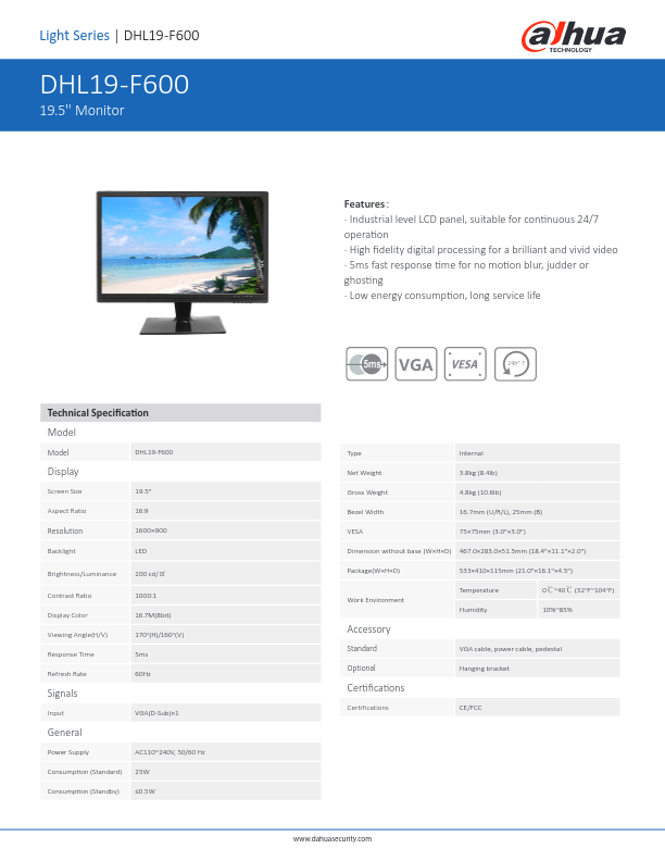 DHL19-F600 - Ficha Técnica Dahua