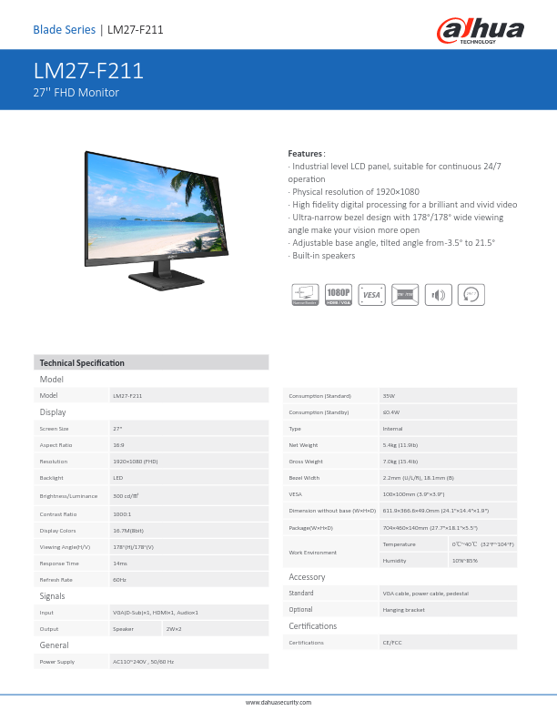 LM27-F211 - Ficha Técnica Dahua