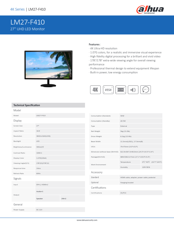 LM27-F410 - Ficha Técnica Dahua