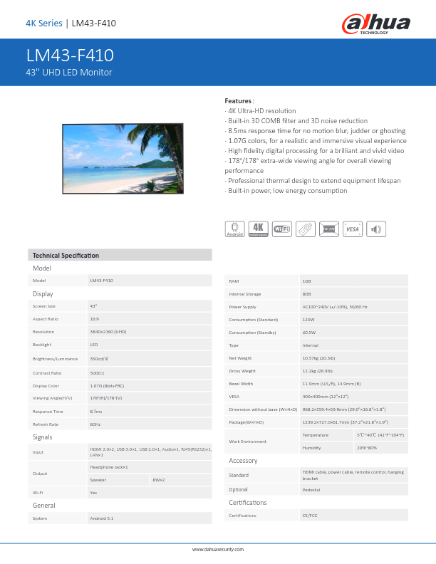 LM43-F410 - Ficha Técnica Dahua