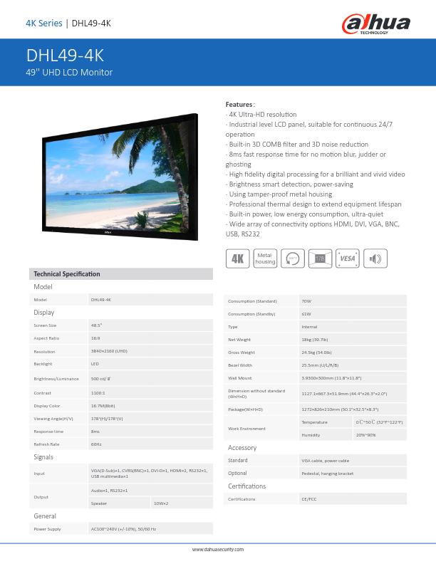 DHL49-4K - Ficha Técnica Dahua