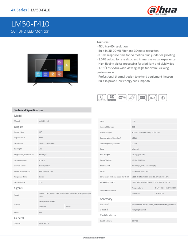 LM50-F410 - Ficha Técnica Dahua