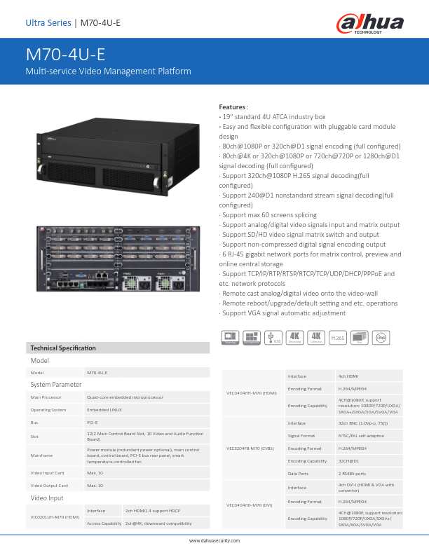 M70-4U-E & Complement - Ficha Técnica Dahua