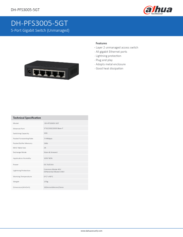 PFS3005-5GT - Ficha Técnica Dahua