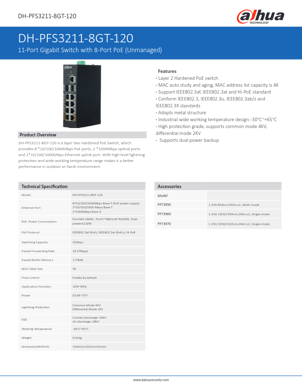 PFS3211-8GT-120 - Ficha Técnica Dahua