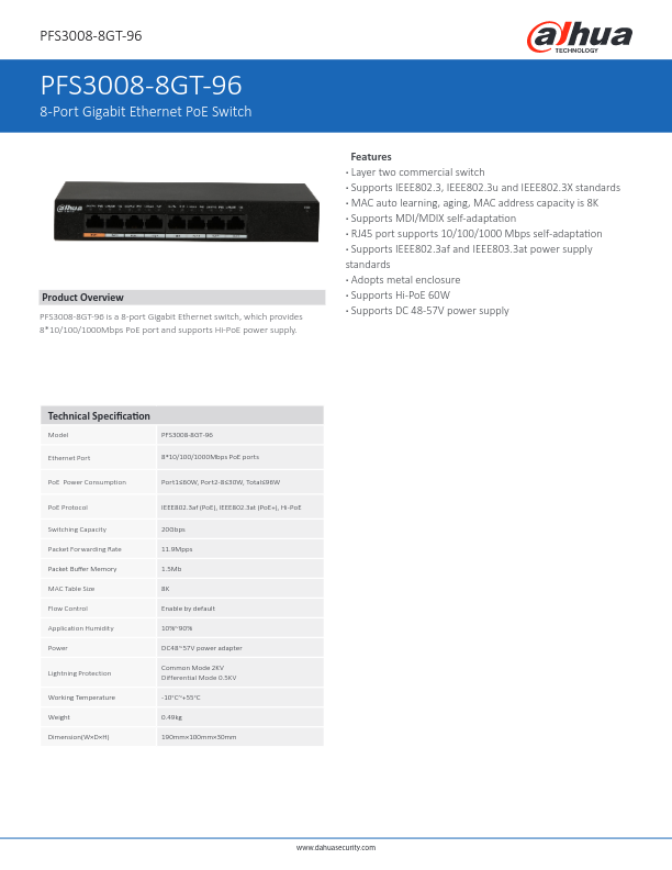 PFS3008-8GT-96 - Ficha Técnica Dahua