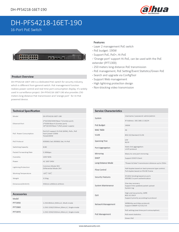 PFS4218-16ET-190 - Ficha Técnica Dahua