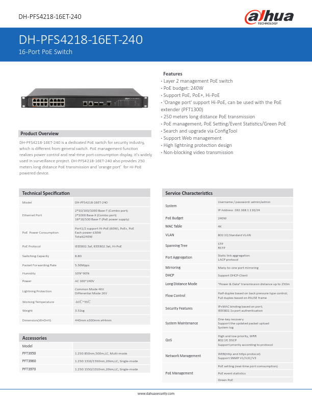 PFS4218-16ET-240 - Ficha Técnica Dahua