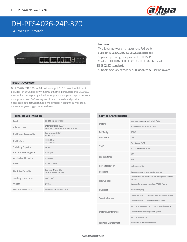 PFS4026-24P-370 - Ficha Técnica Dahua