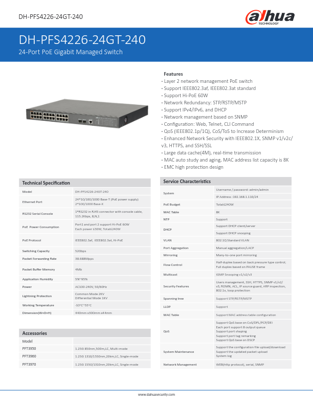 PFS4226-24GT-240 - Ficha Técnica Dahua