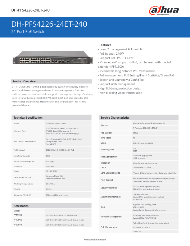PFS4226-24ET-240 - Ficha Técnica Dahua