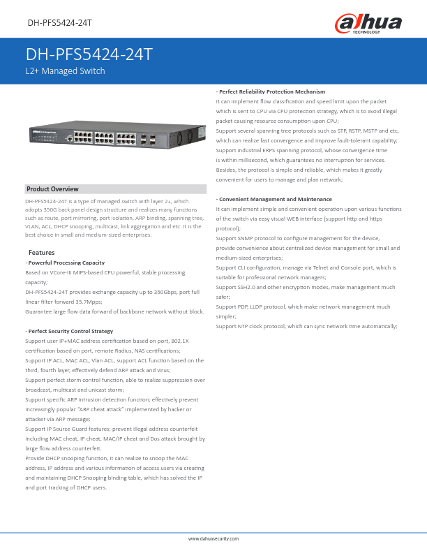PFS5424-24T - Ficha Técnica Dahua