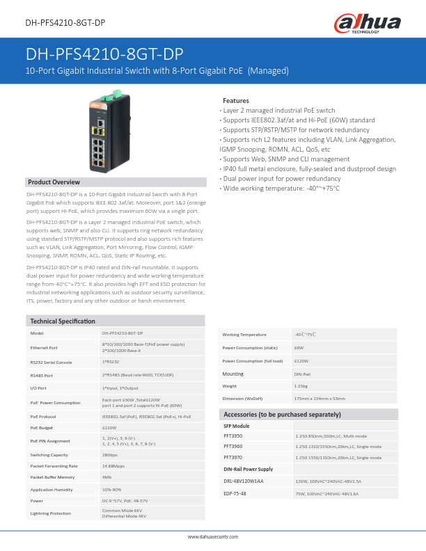 PFS4210-8GT-DP - Ficha Técnica Dahua