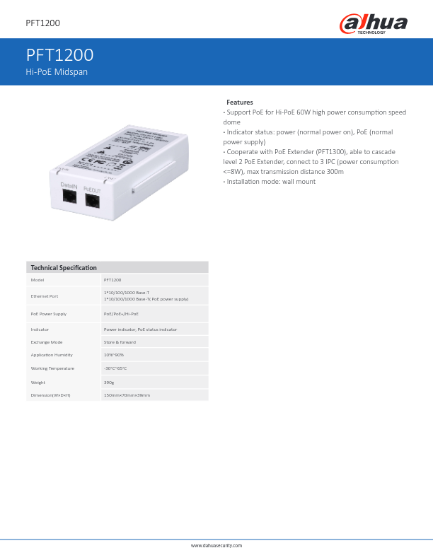 PFT1200 - Ficha Técnica Dahua