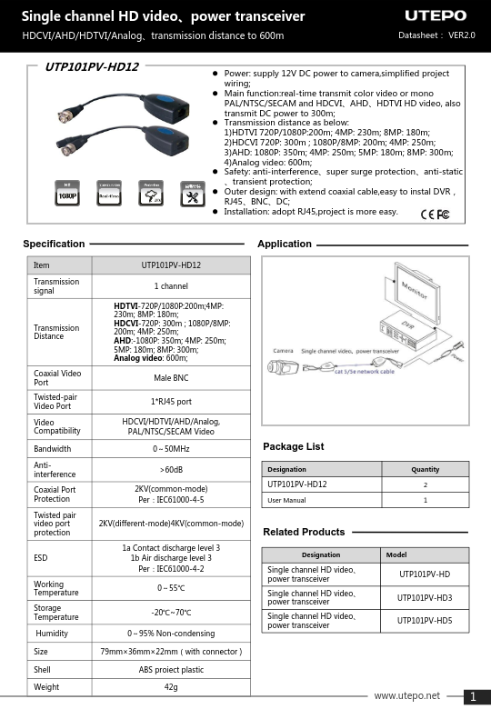 UTP101PV-HD12 - Ficha Técnica UTEPO