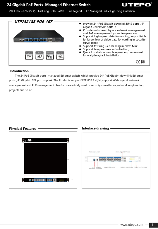 UTP7524GE-POE-4GF - Ficha Técnica UTEPO