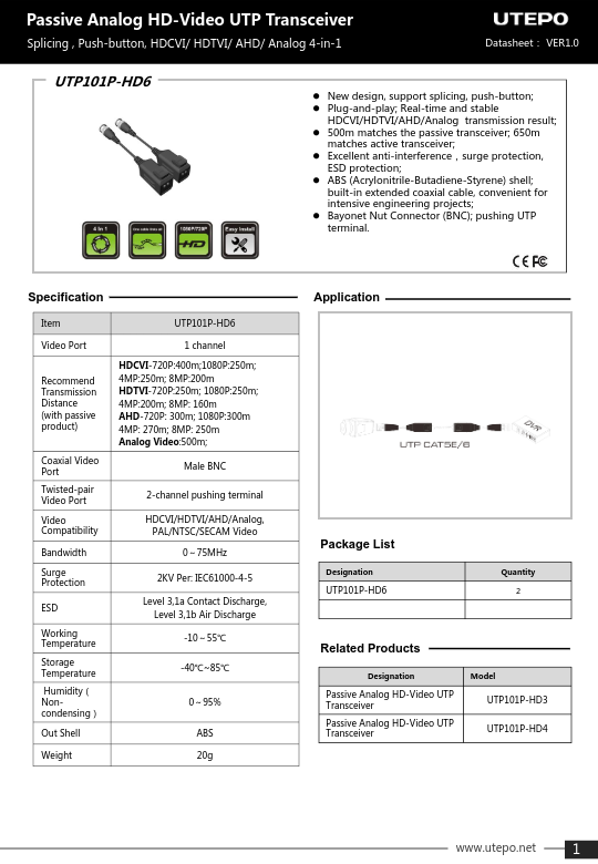 UTP101P-HD6 - Ficha Técnica UTEPO | IBD Global España Mayorista CCTV Y ...