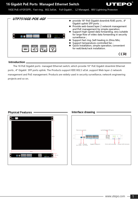 UTP7516GE-POE-4GF - Ficha Técnica UTEPO