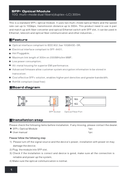 SFP-10G-300M - Ficha Técnica UTEPO