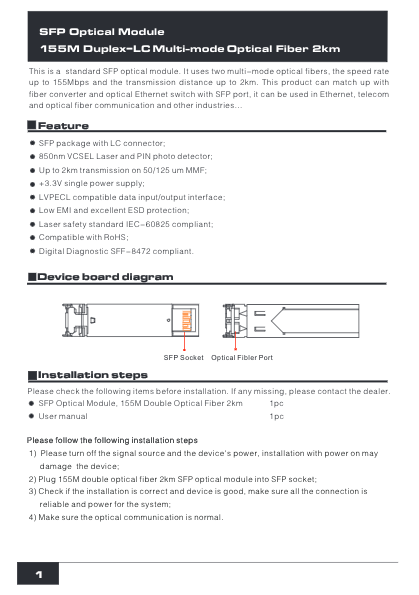 SFP-155M-2KM - Ficha Técnica UTEPO