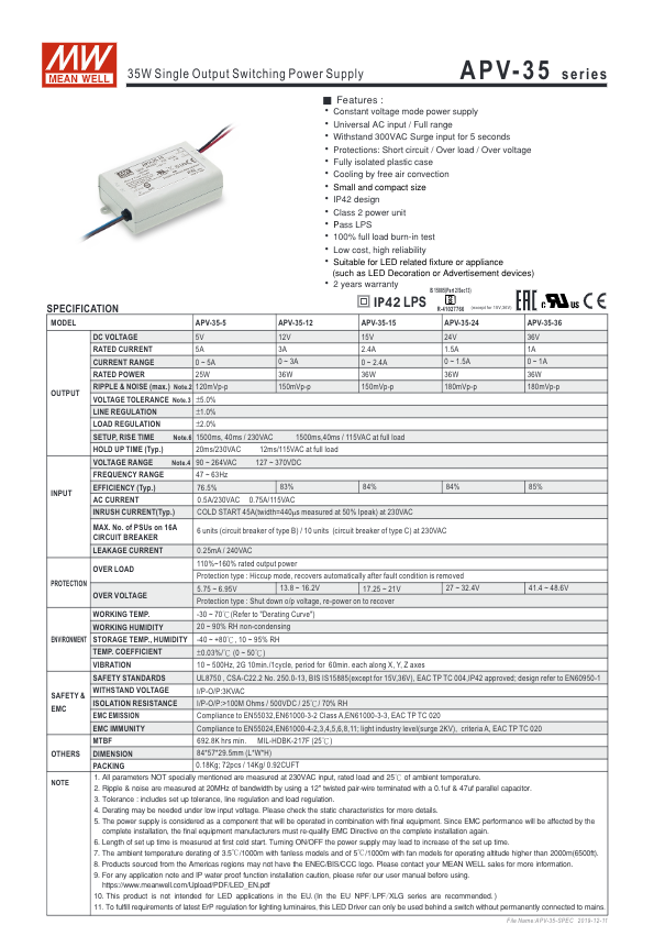 APV-35-36 - Ficha Técnica Mean Well