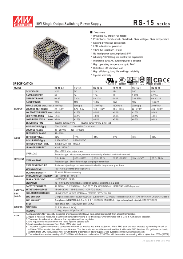 RS-15-12 - Ficha Técnica Mean Well