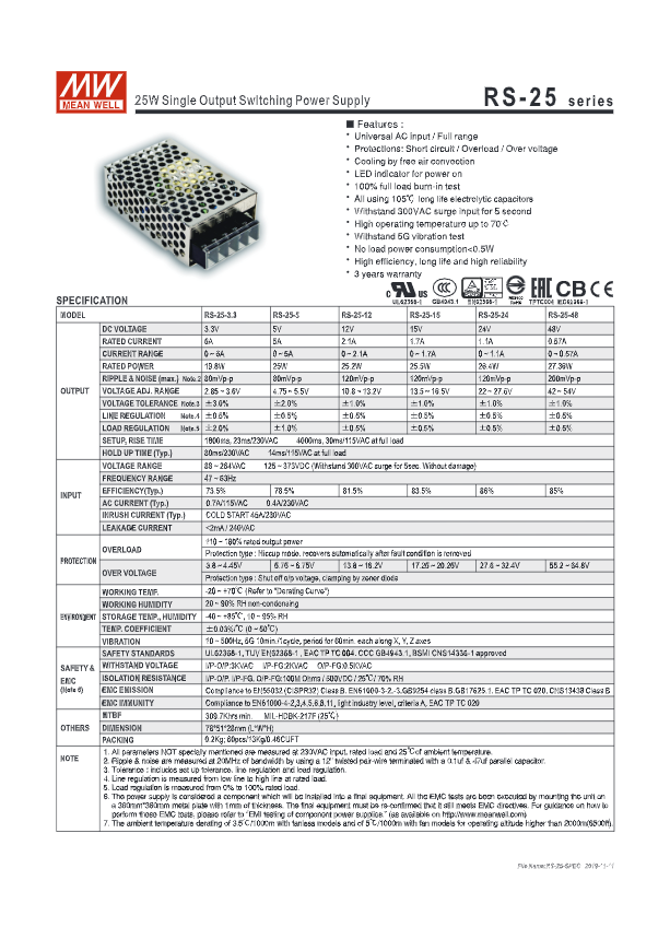 RS-25-12 - Ficha Técnica Mean Well