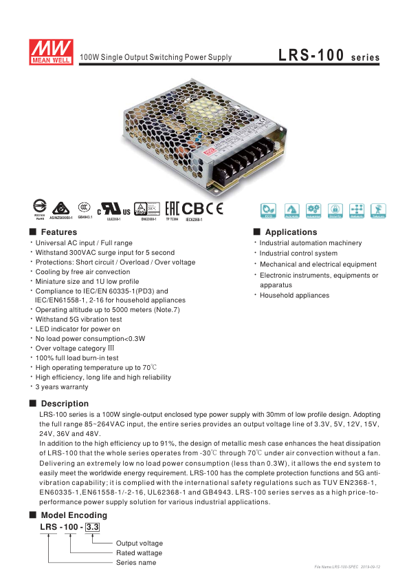LRS-100-12 - Ficha Técnica Mean Well