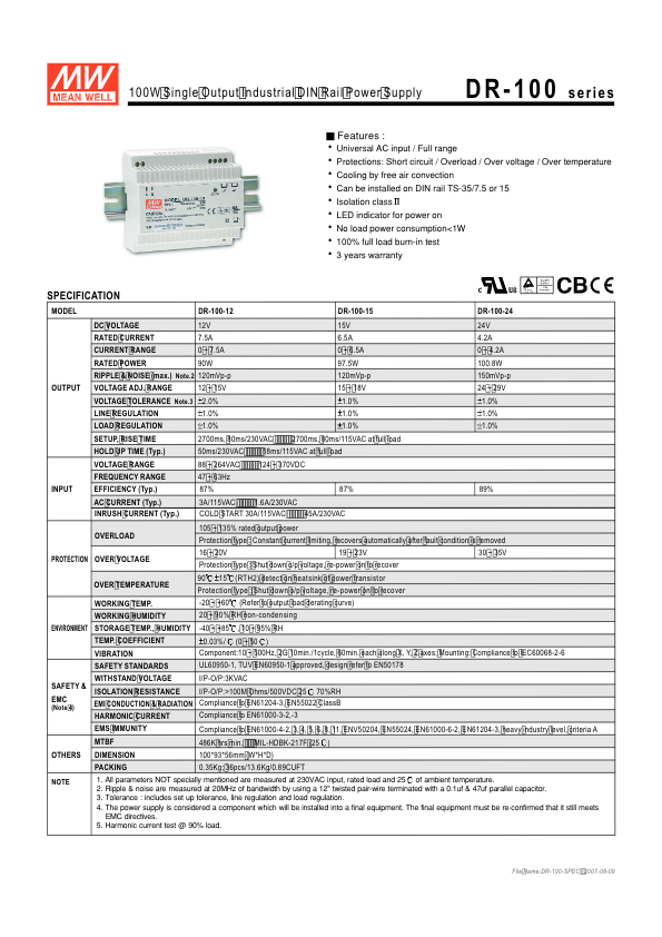 DR-100-12 - Ficha Técnica Mean Well