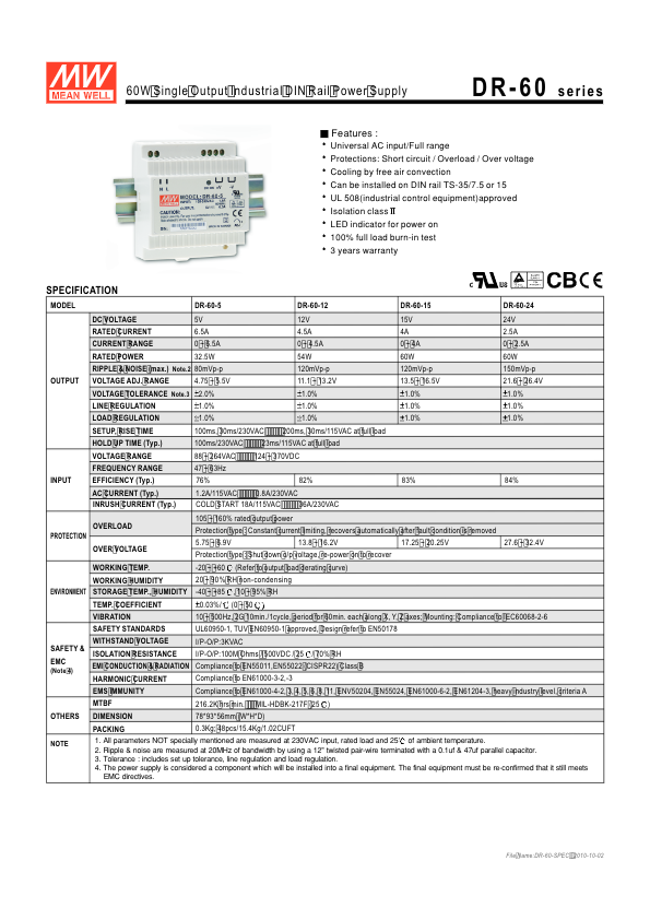 DR-60-12 - Ficha Técnica Mean Well