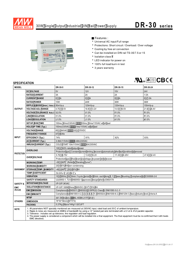 DR-30-12 - Ficha Técnica Mean Well