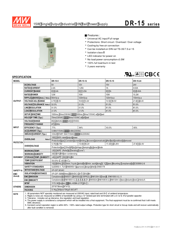 DR-15-12 - Ficha Técnica Mean Well