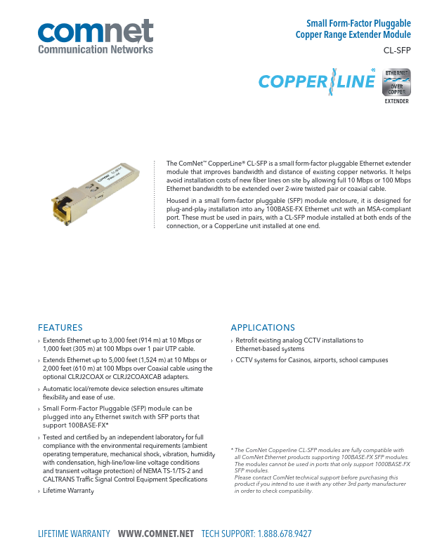 CL-SFP1 - Ficha Técnica Comnet