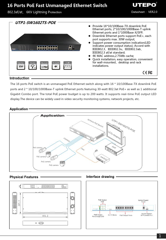 Descatalogado _ UTP1-SW1602TS-POE - Ficha Técnica UTEPO