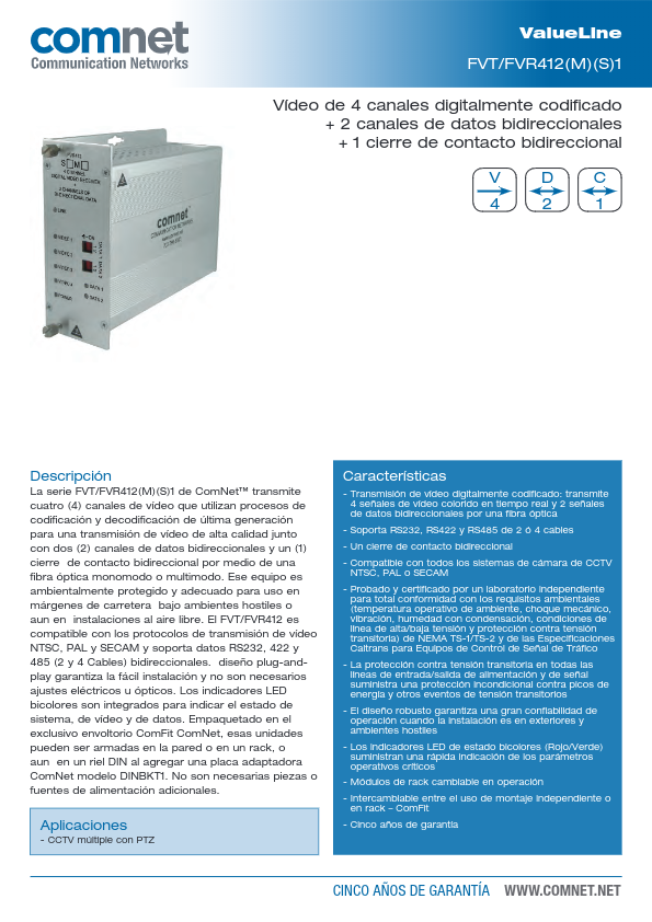 FVT412S1/FVR412S1 - Ficha Técnica Comnet