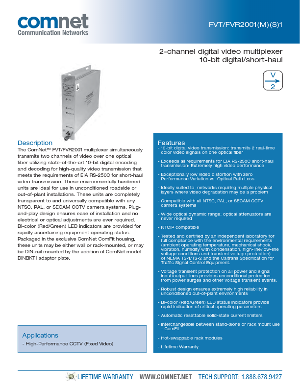 FVT2001M1/FVR2001M1 - Ficha Técnica Comnet