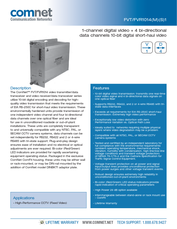 FVT1014S1/FVR1014S1 - Ficha Técnica Comnet
