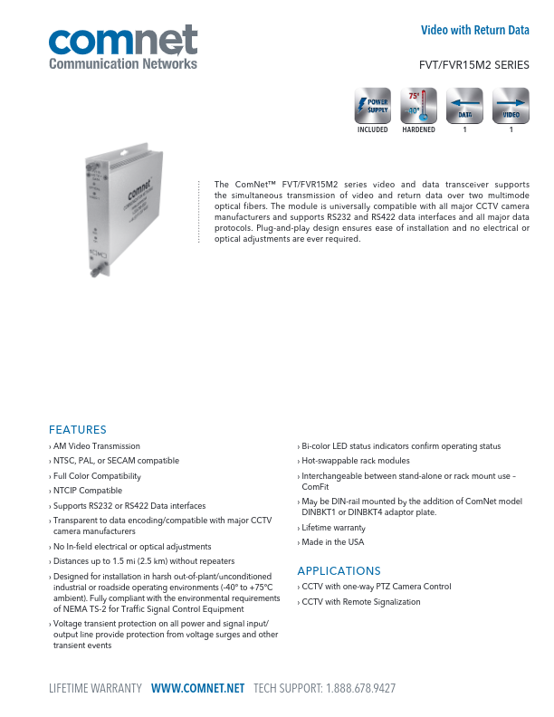 FVT15M2/FVR15M2 - Ficha Técnica Comnet