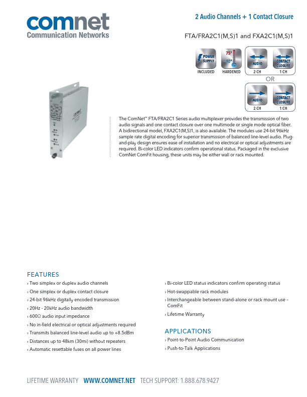 FTA2C1S1/FRA2C1S1 - Ficha Técnica Comnet