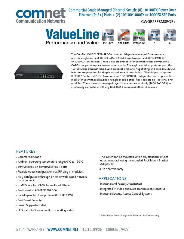 CWGE2FE8MSPOE+ - Ficha Técnica Comnet