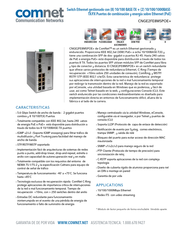 CNGE2FE8MSPOE+ - Ficha Técnica Comnet