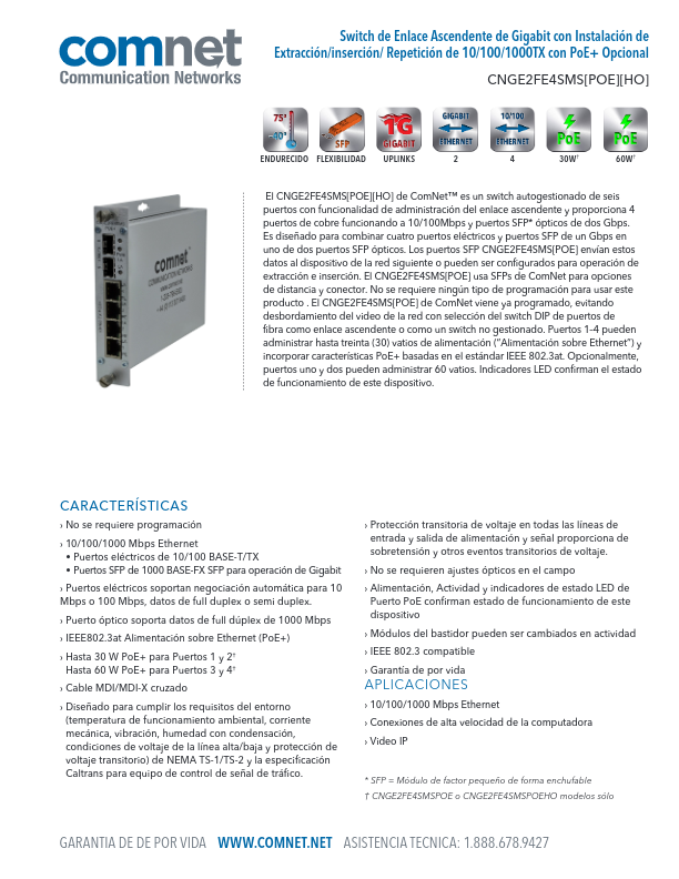 CNGE2FE4SMSPOE - Ficha Técnica Comnet