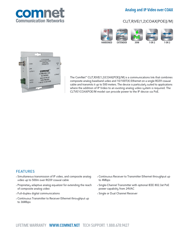 CLRVE1COAX(M) - Ficha Técnica Comnet