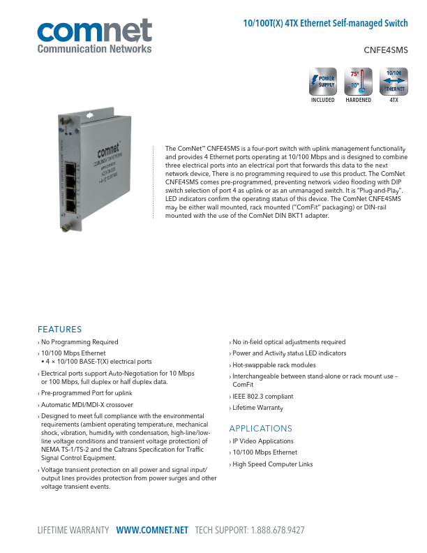 CNFE4SMS - Ficha Técnica Comnet