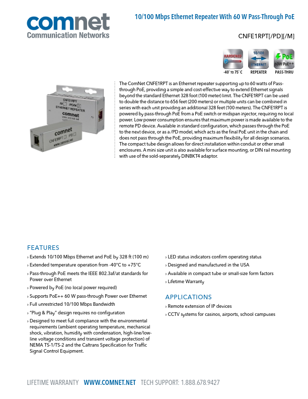 CNFE1RPT - Ficha Técnica Comnet