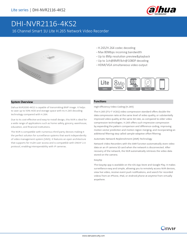 NVR2116-4KS2 - Ficha Técnica Dahua