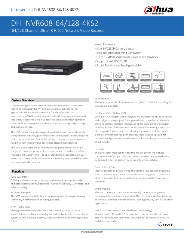 NVR608-64/128-4KS2 - Ficha Técnica Dahua